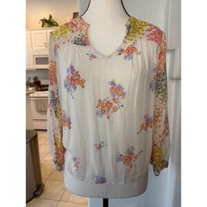 Lucky Brand Popover Top Size XS 00-2 Floral Print Boho Colorful Floral Peasant